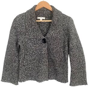 JM Collection Women's Collared One Button Sweater Cardigan Black White Marled